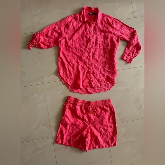 Lands and Hot Pink 2-Piece Shorts M 10-12 Set long sleeve shirt L(14-16) Linen - Picture 15 of 16
